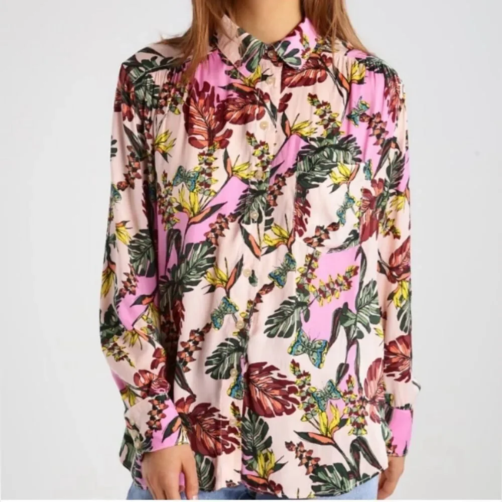 Free People Under The Palms Button Down long Shirt M
